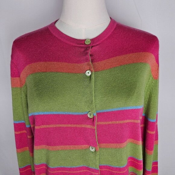 Real Clothes Medium Striped Silk Cashmere Cardigan Sweater Pink Green - Picture 2 of 10